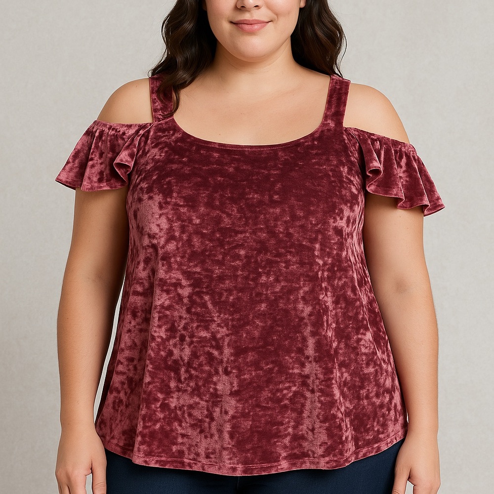 NEW Self Esteem Velvet Cold Shoulder Top Rose Gold Pink Womens size 3X - Picture 1 of 14